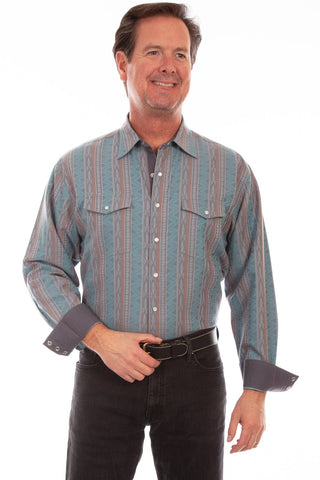 Scully Mens Turquoise 100% Cotton Signature Stripe L/S Shirt