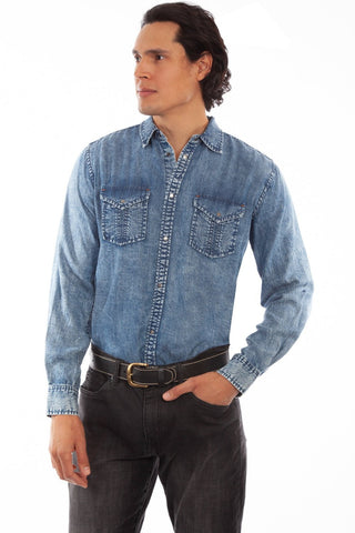 Scully Mens Denim 100% Tencel Western L/S Shirt L