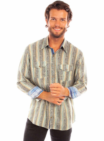 Scully Mens Signature Stripe Earth 100% Tencel L/S Shirt