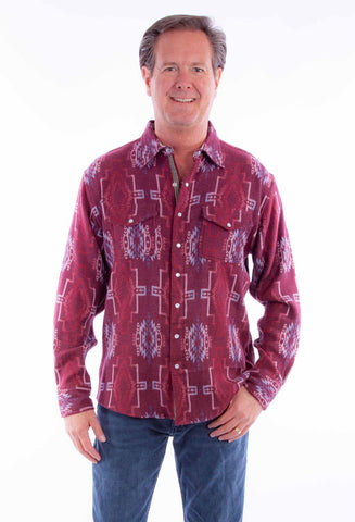Scully Mens Signature Southwest Burgundy 100% Cotton L/S Shirt