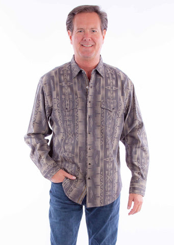 Scully Mens Signature Southwest Taupe 100% Cotton L/S Shirt