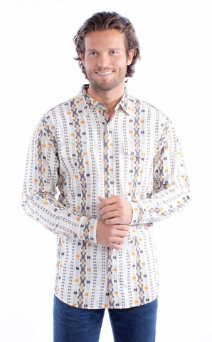 Scully Mens Dobby Stripe Natural 100% Cotton L/S Shirt