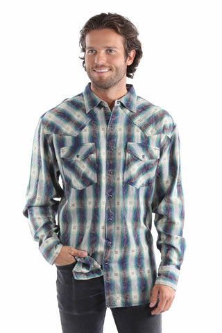 Scully Mens Dobby Marble Washed Purple/Cream 100% Cotton L/S Shirt