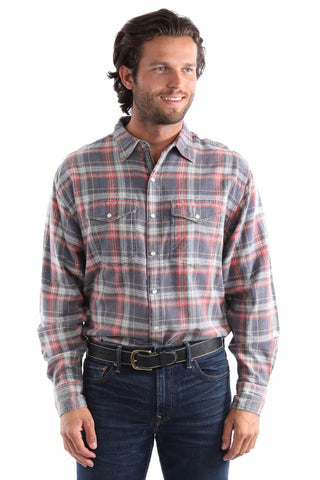 Scully Mens Signature Acid Wash Blue 100% Cotton L/S Shirt
