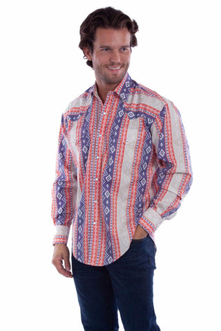 Scully Mens Southwest Print Yokes Multi-Color 100% Cotton L/S Shirt