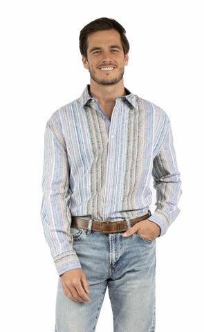 Scully Mens Paisley Jacquard Stripe Blue 100% Cotton L/S Shirt