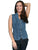 Scully Cantina Womens Dark Blue 100% Cotton Sleeveless Soutache Blouse