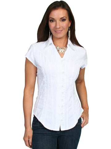 Scully Cantina Womens White 100% Cotton Cap Sleeve Vine Blouse L