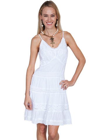 Scully Womens White 100% Cotton Crochet S/L Dress L