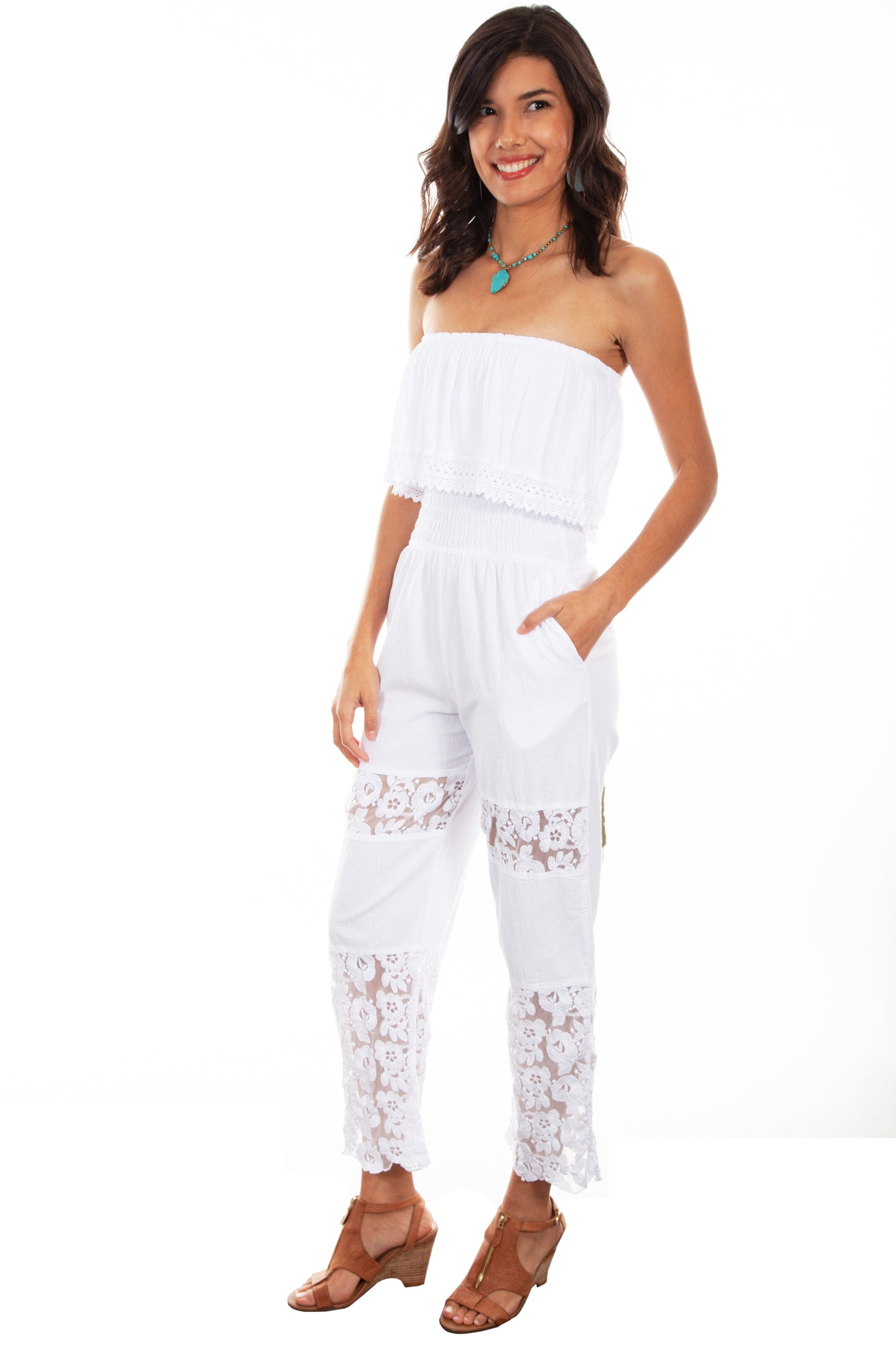 Scully Womens White 100 Cotton Tube Top Romper The Western Company