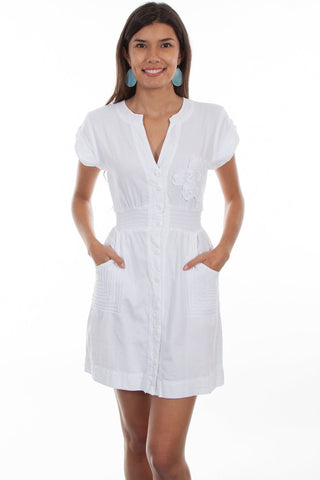 Scully Womens Cap Sleeve Button Front White 100% Cotton S/S Dress