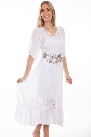Scully Womens White Rayon Maxi Lace S/L Dress XXL