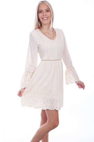 Scully Womens Ivory 100% Cotton Ladder Lace L/S Dress S