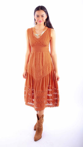 Scully Womens Soutache Cantina Ginger 100% Cotton S/L Dress L
