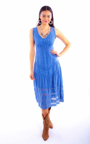 Scully Womens Soutache Cantina Light Blue 100% Cotton S/L Dress XS
