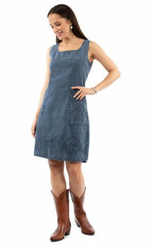 Scully Womens Soutach Two Pockets Dark Blue 100% Cotton S/L Dress