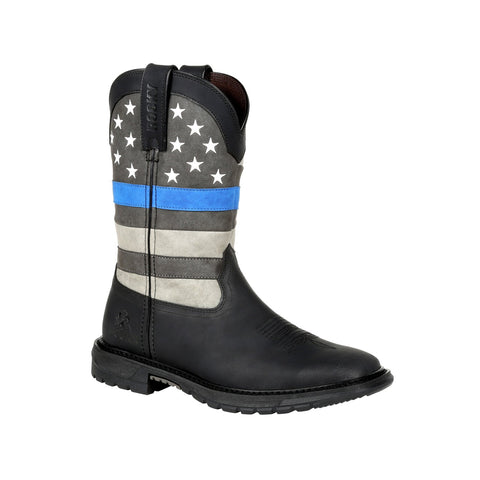 Rocky Womens Black Leather Blue Line Western Cowboy Boots
