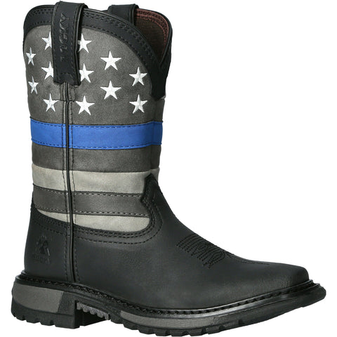 Rocky Kids Black Leather Blue Line Western Cowboy Boots