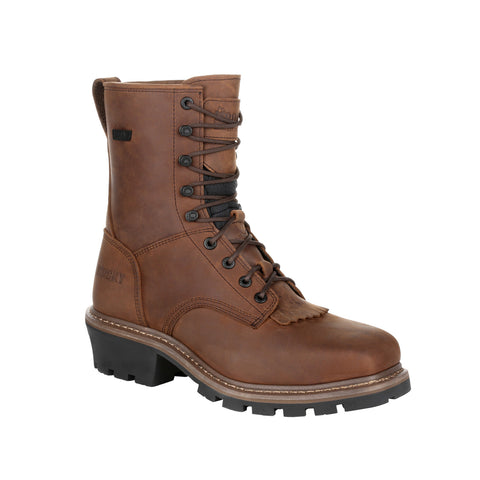 Rocky Mens Dark Brown Leather Square Toe WP Logger Boots