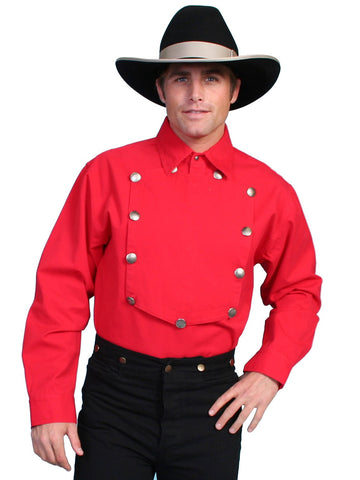Scully RangeWear Mens Red 100% Cotton Concho L/S Western Bib Shirt M