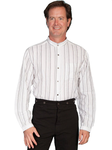 Scully RangeWear Mens White 100% Cotton Banded Collar L/S Western Shirt