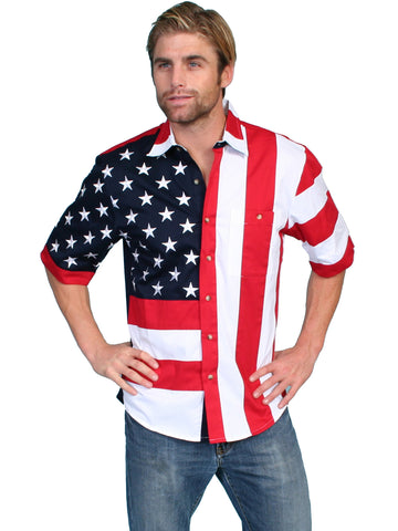 Scully Mens American Flag Red 100% Cotton S/S Shirt