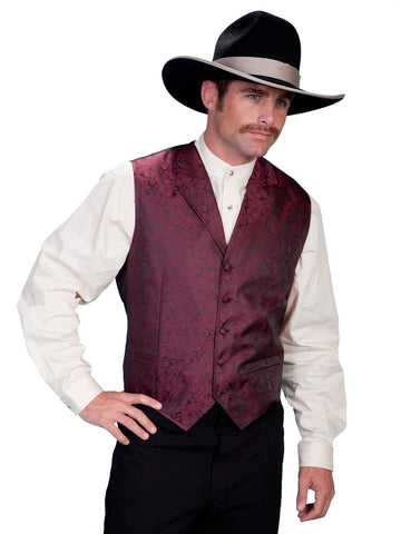 Scully Rangewear Mens Burgundy Polyester Paisley Old West Vest XL