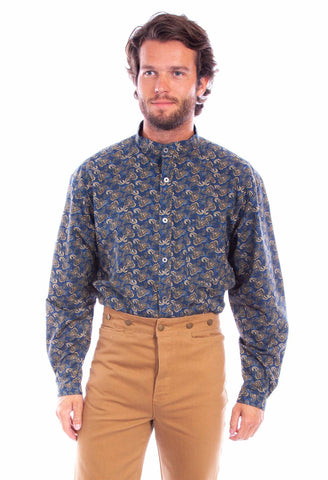 Scully Mens Small Paisley Blue 100% Cotton L/S Shirt