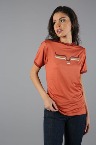 Kimes Ranch Womens Rhythm Ringer Burnt Orange Polyester S/S T-Shirt