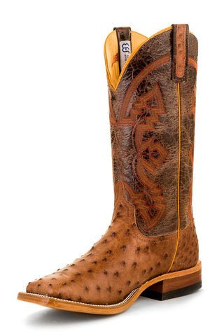 Anderson Bean Mens Mad Dog Chocolate Full Quill Ostrich Cowboy Boots