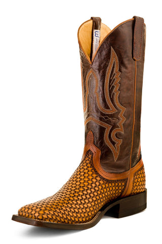 Anderson Bean Mens Basket Weave Brown Leather Cowboy Boots