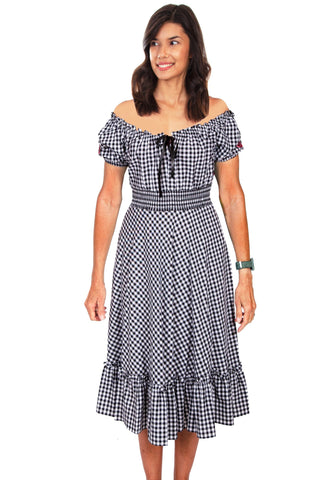 Scully Womens White 100% Cotton Gingham Check S/S Dress S