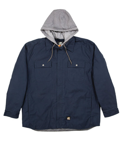 Berne Mens Navy 100% Cotton Hooded Shirt Jacket L/S
