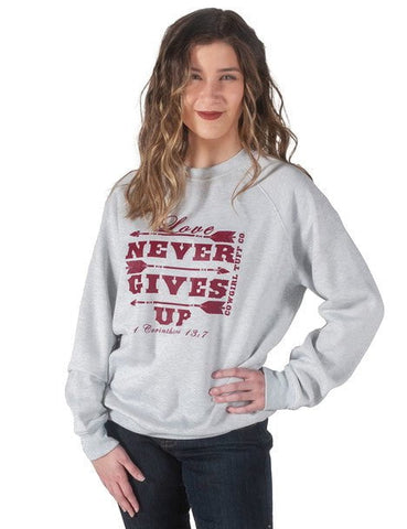 Cowgirl Tuff Womens Love Never Gives Up Ash Poly/Rayon Sweatshirt