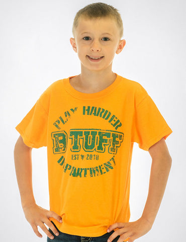 B Tuff Kids Boys Play Hard Department Orange 100% Cotton S/S T-Shirt