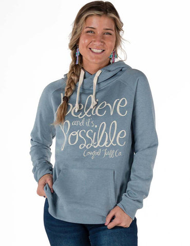 Cowgirl Tuff Womens Believe Junior Fit Light Blue Poly/Rayon Hoodie