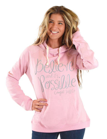 Cowgirl Tuff Womens Gray Believe Pink Poly/Rayon Hoodie