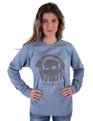Cowgirl Tuff Womens Buffalo Bling Light Blue Poly/Rayon Sweatshirt