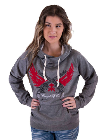 Cowgirl Tuff Womens Guns and Wings Bling Gray Poly/Rayon Hoodie