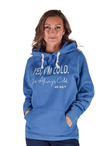 Cowgirl Tuff Womens Yes I'm Cold Royal Blue Poly/Rayon Hoodie