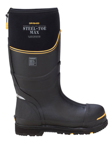 Dryshod Mens Max Cold Conditions ST Black/Yellow Rubber Work Boots