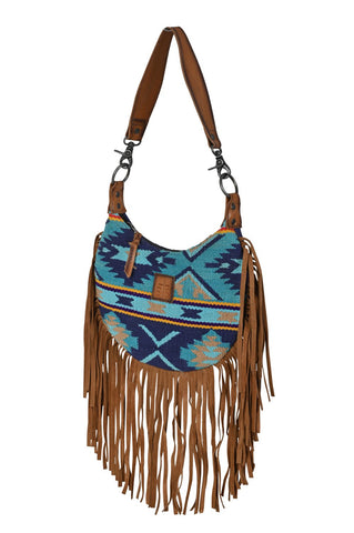 STS Ranchwear Womens Mojave Sky Nellie Fringe Blue Aztec Leather Handbag Bag