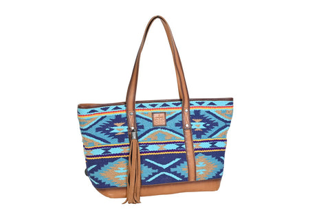 STS Ranchwear Womens Mojave Sky Multi-Blue Aztec Leather Tote Bag