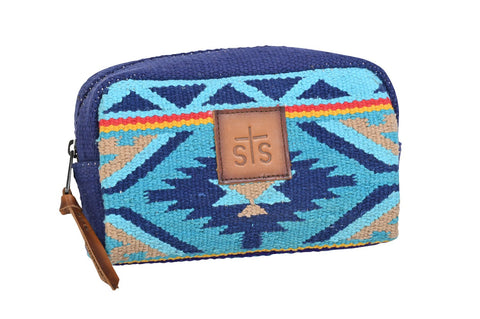 STS Ranchwear Womens Mojave Sky Bag Multi-Blue Aztec Leather Makeup Case