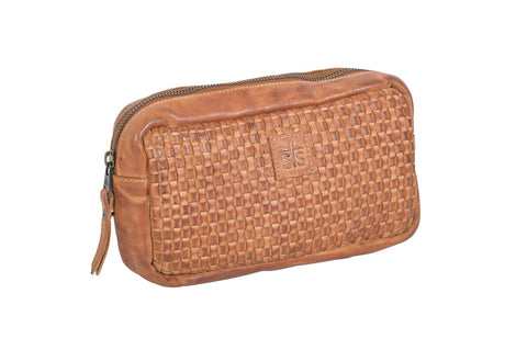 STS Ranchwear Womens Sweetgrass Cosmetic Bag Tan Leather Makeup Case