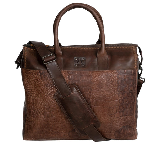 STS Ranchwear Womens Catalina Croc Chestnut Leather Laptop Bag