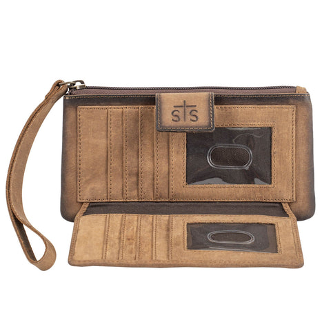 STS Ranchwear Womens Cowhide Haley Distressed Brown Leather Zip Around Wallet