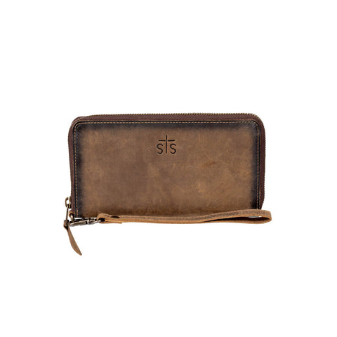 STS Ranchwear Womens Baroness Betsy Bifold Distressed Brown Leather Wristlet Bag