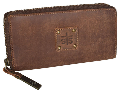 STS Ranchwear Womens Baroness Zip Distressed Brown Leather Bifold Wallet