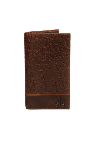 STS Ranchwear Mens Croc Long Chestnut Leather Bifold Wallet